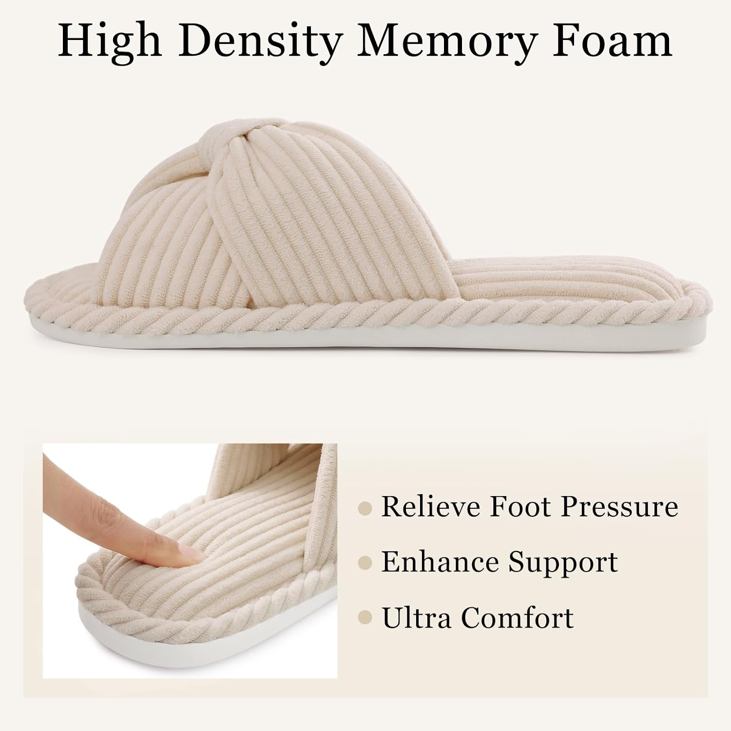 image:imageEvshine Summer House Slippers for Women Corduroy Open Toe Indoor SlippersBeige