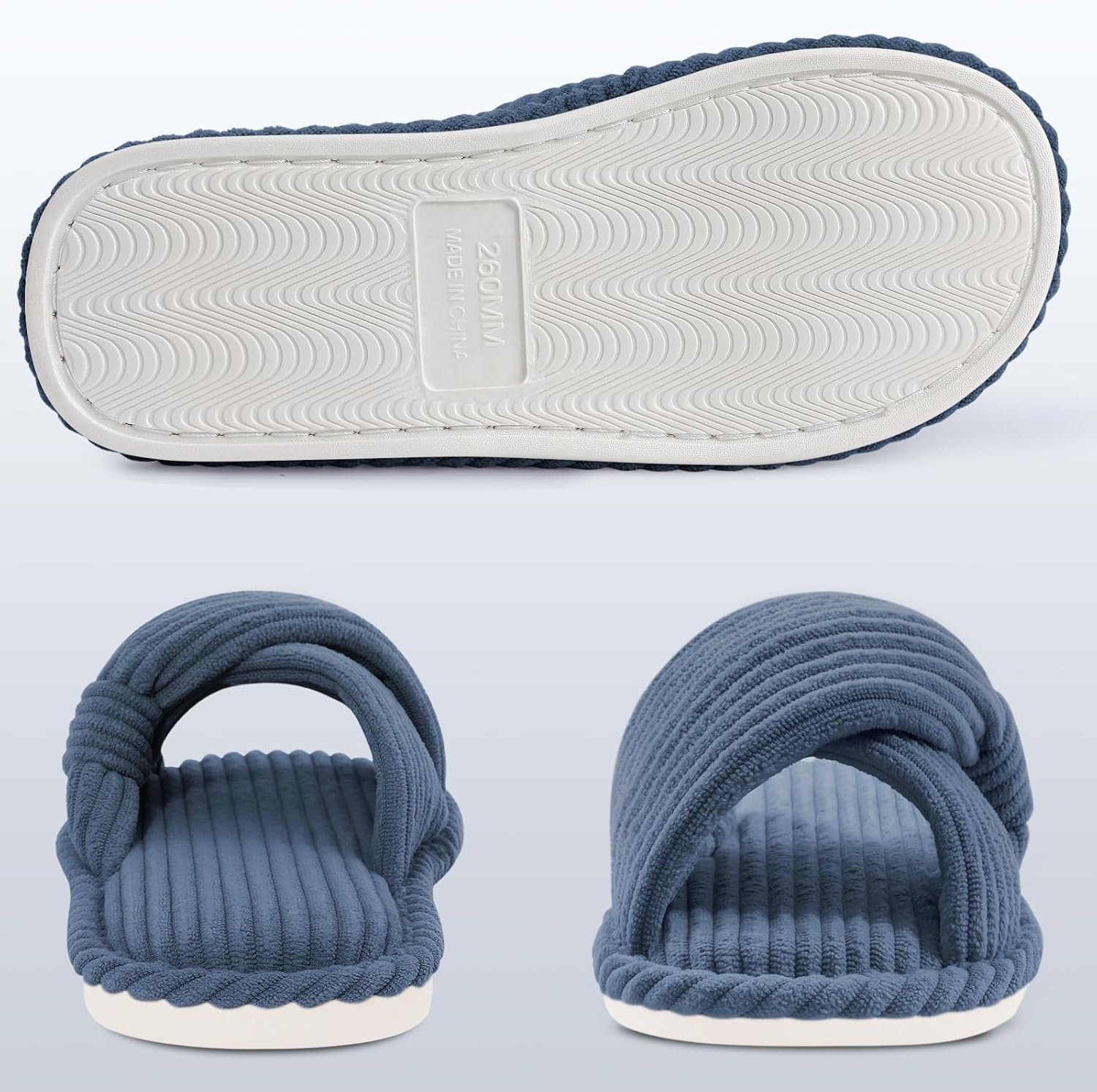 image:imageEvshine Summer House Slippers for Women Corduroy Open Toe Indoor SlippersBlue
