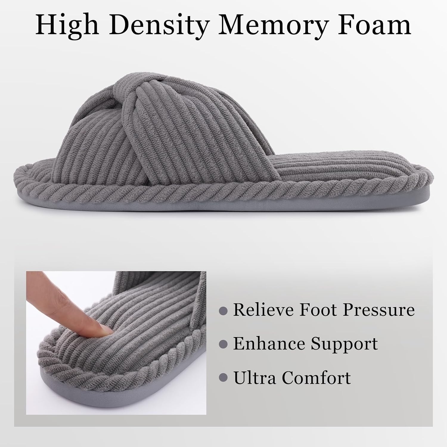 image:imageEvshine Summer House Slippers for Women Corduroy Open Toe Indoor SlippersGrey