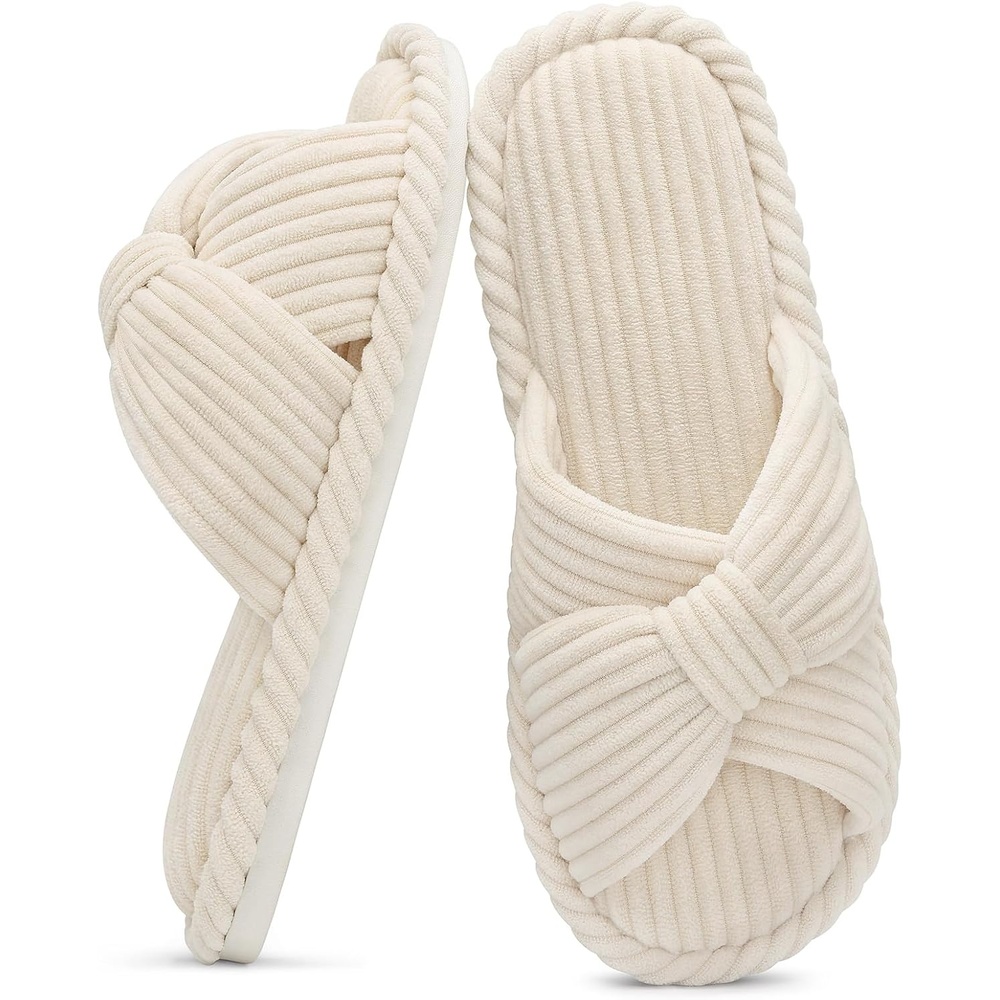 image:imageEvshine Summer House Slippers for Women Corduroy Open Toe Indoor SlippersBeige