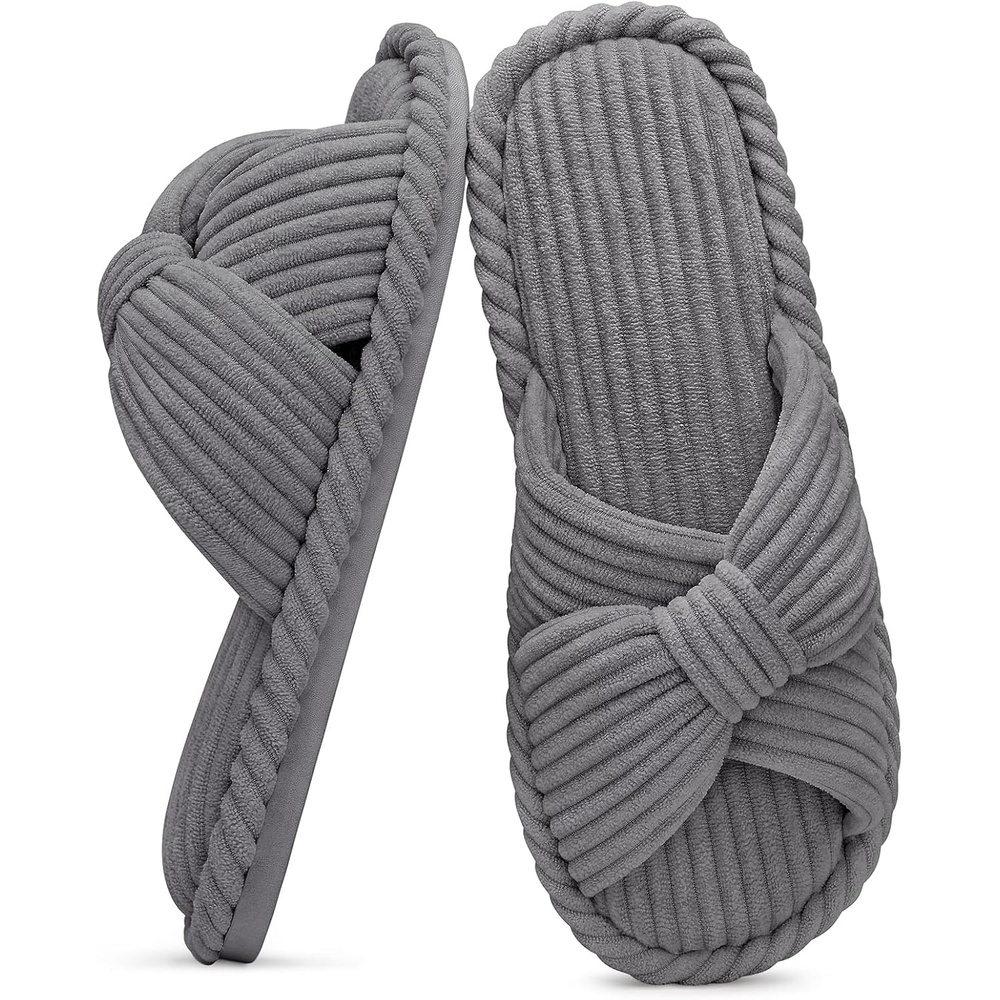 image:imageEvshine Summer House Slippers for Women Corduroy Open Toe Indoor SlippersGrey