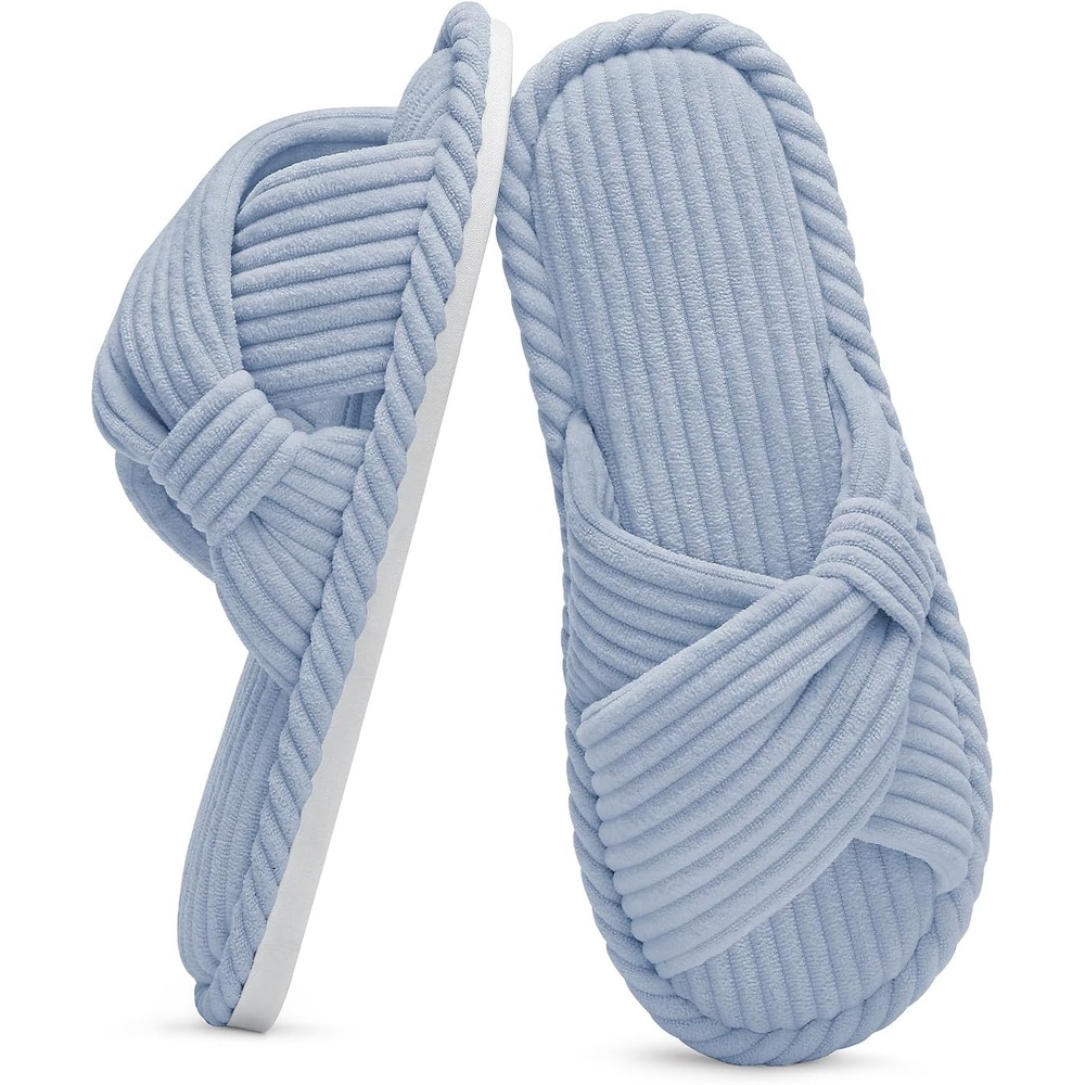 image:imageEvshine Summer House Slippers for Women Corduroy Open Toe Indoor SlippersLight Blue