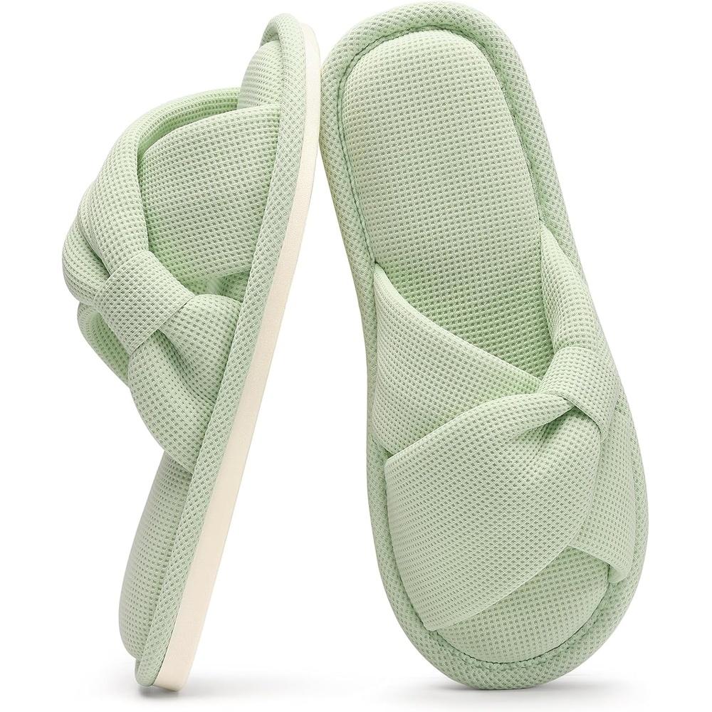 image:imageEvshine Summer House Slippers for Women Corduroy Open Toe Indoor SlippersLight Green