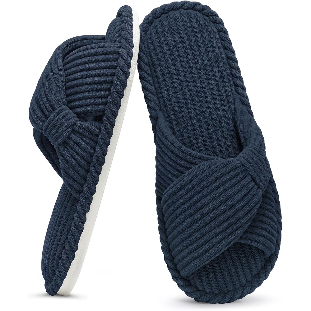 image:imageEvshine Summer House Slippers for Women Corduroy Open Toe Indoor SlippersNavy