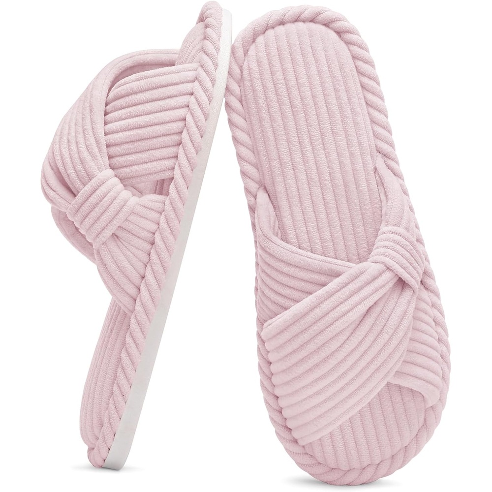 image:imageEvshine Summer House Slippers for Women Corduroy Open Toe Indoor SlippersPink