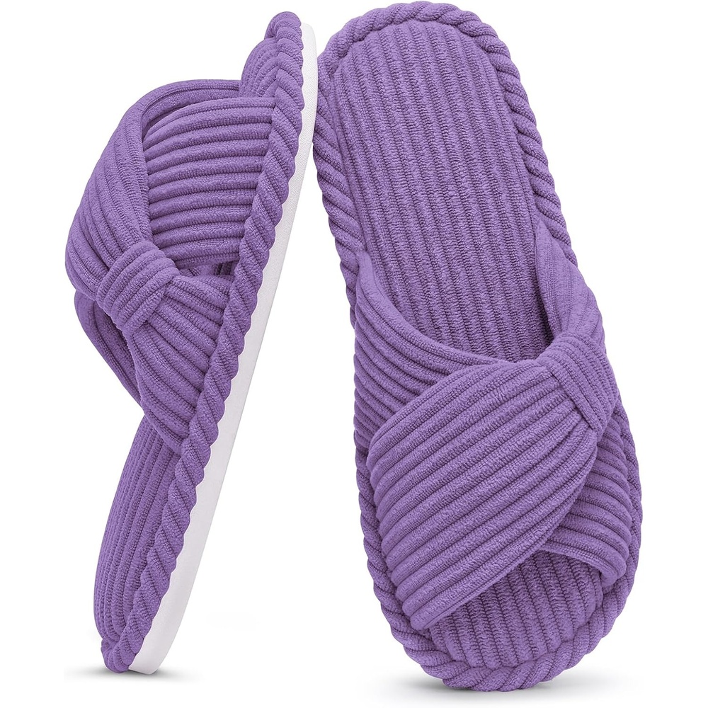 image:imageEvshine Summer House Slippers for Women Corduroy Open Toe Indoor SlippersPurple