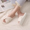 Evshine Summer House Slippers for Women Corduroy Open Toe Indoor Slippers(Beige)