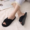 Evshine Summer House Slippers for Women Corduroy Open Toe Indoor Slippers(Black)