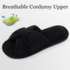 Evshine Summer House Slippers for Women Corduroy Open Toe Indoor Slippers(Black)