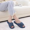 Evshine Summer House Slippers for Women Corduroy Open Toe Indoor Slippers(Blue)