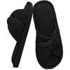 Evshine Summer House Slippers for Women Corduroy Open Toe Indoor Slippers(Black)