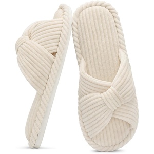 Evshine Summer House Slippers for Women Corduroy Open Toe Indoor Slippers(Beige)