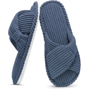 Evshine Summer House Slippers for Women Corduroy Open Toe Indoor Slippers(Blue)