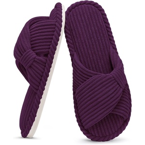 Evshine Summer House Slippers for Women Corduroy Open Toe Indoor Slippers(Dark Purple)
