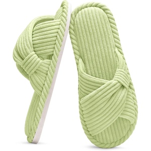 Evshine Summer House Slippers for Women Corduroy Open Toe Indoor Slippers(Green)