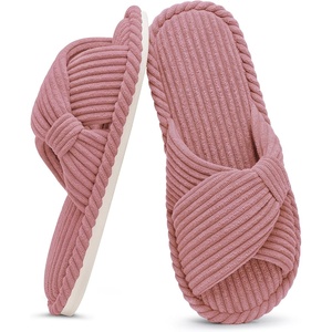 Evshine Summer House Slippers for Women Corduroy Open Toe Indoor Slippers(Hot Pink)
