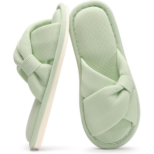 Evshine Summer House Slippers for Women Corduroy Open Toe Indoor Slippers(Light Green)