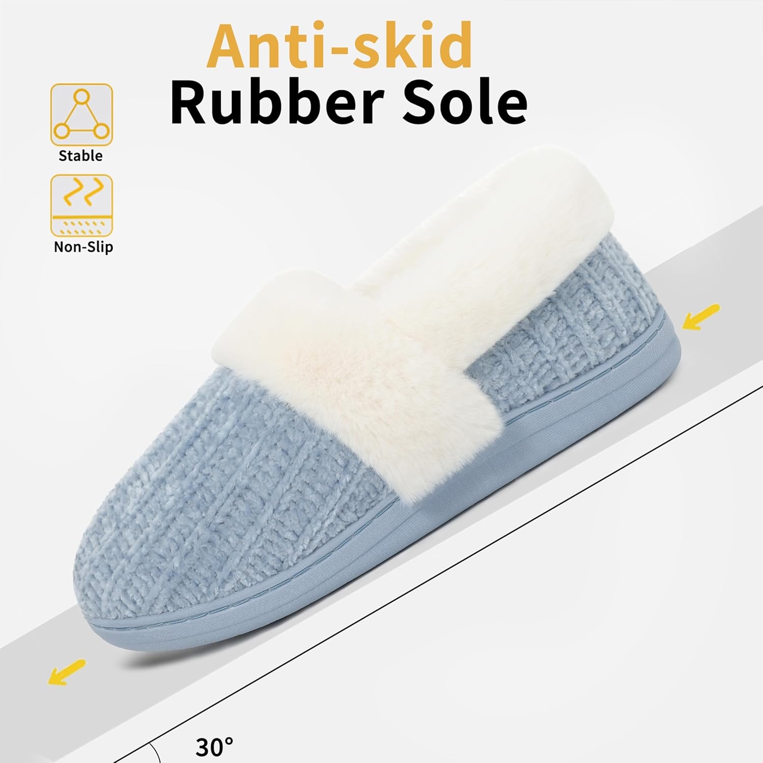 image:imageEvshine Fuzzy Memory Foam Slippers for Women Closed Back Knit House ShoesBlue