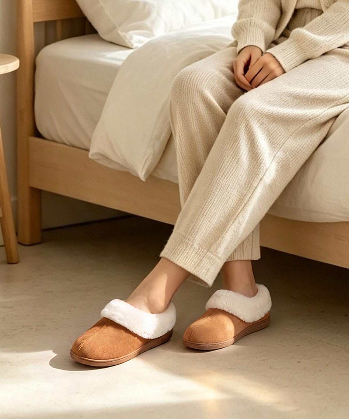 image:imageEvshine Fuzzy Memory Foam Slippers for Women Closed Back Knit House ShoesChestnut