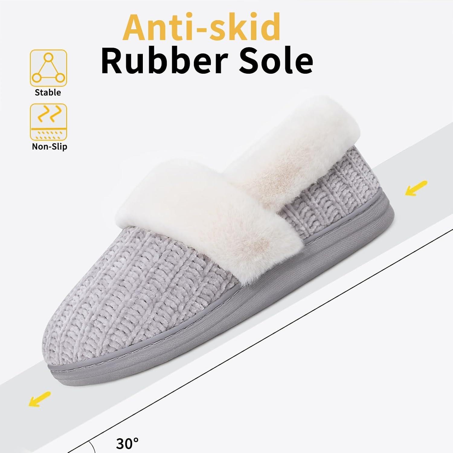 image:imageEvshine Fuzzy Memory Foam Slippers for Women Closed Back Knit House ShoesGrey