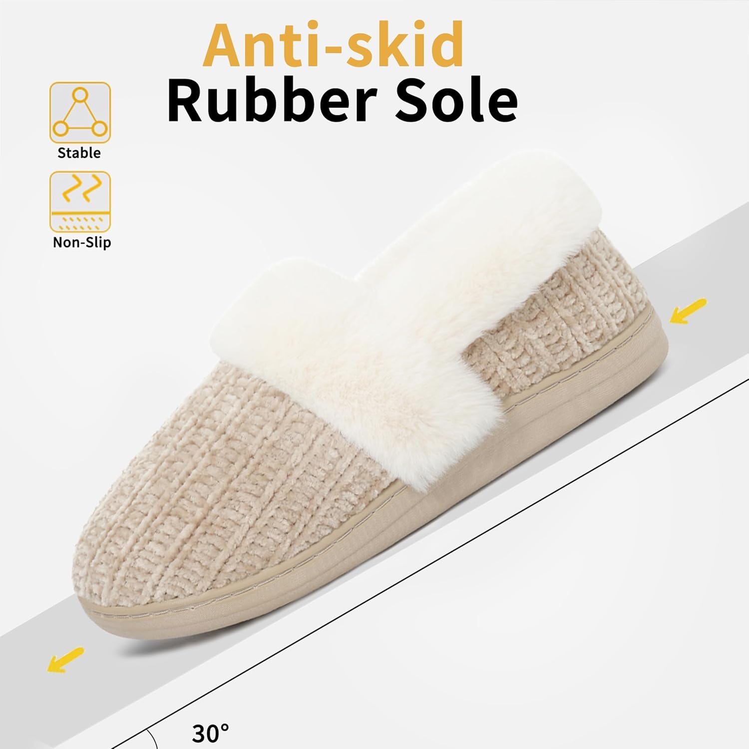 image:imageEvshine Fuzzy Memory Foam Slippers for Women Closed Back Knit House ShoesKhaki