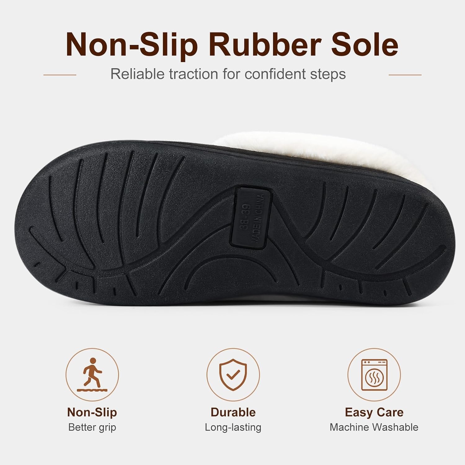 image:imageEvshine Fuzzy Memory Foam Slippers for Women Closed Back Knit House ShoesMatte Black