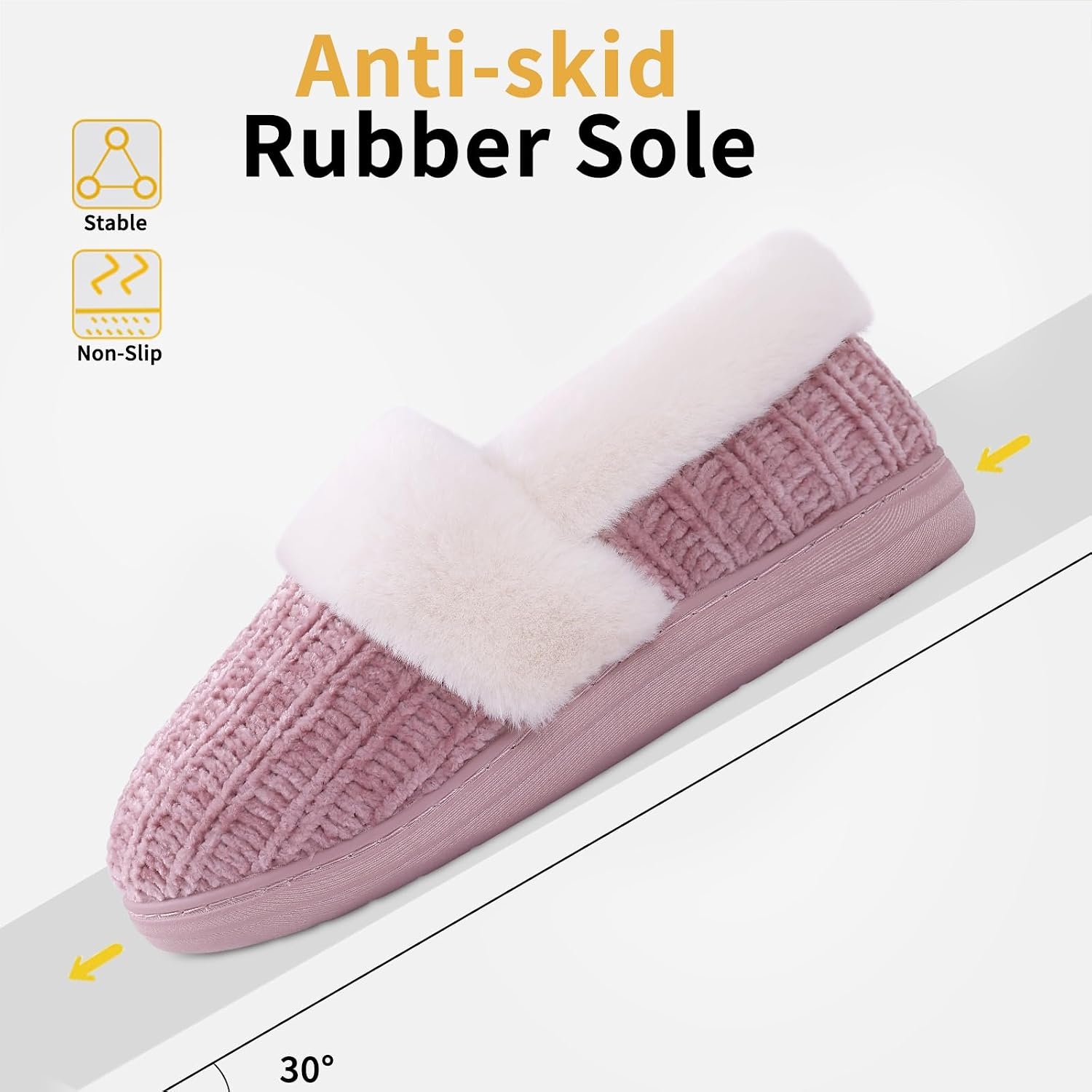 image:imageEvshine Fuzzy Memory Foam Slippers for Women Closed Back Knit House ShoesPink