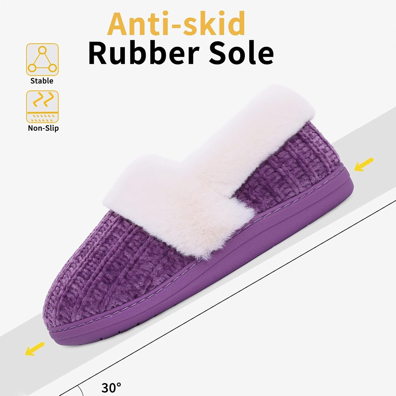 image:imageEvshine Fuzzy Memory Foam Slippers for Women Closed Back Knit House ShoesPurple