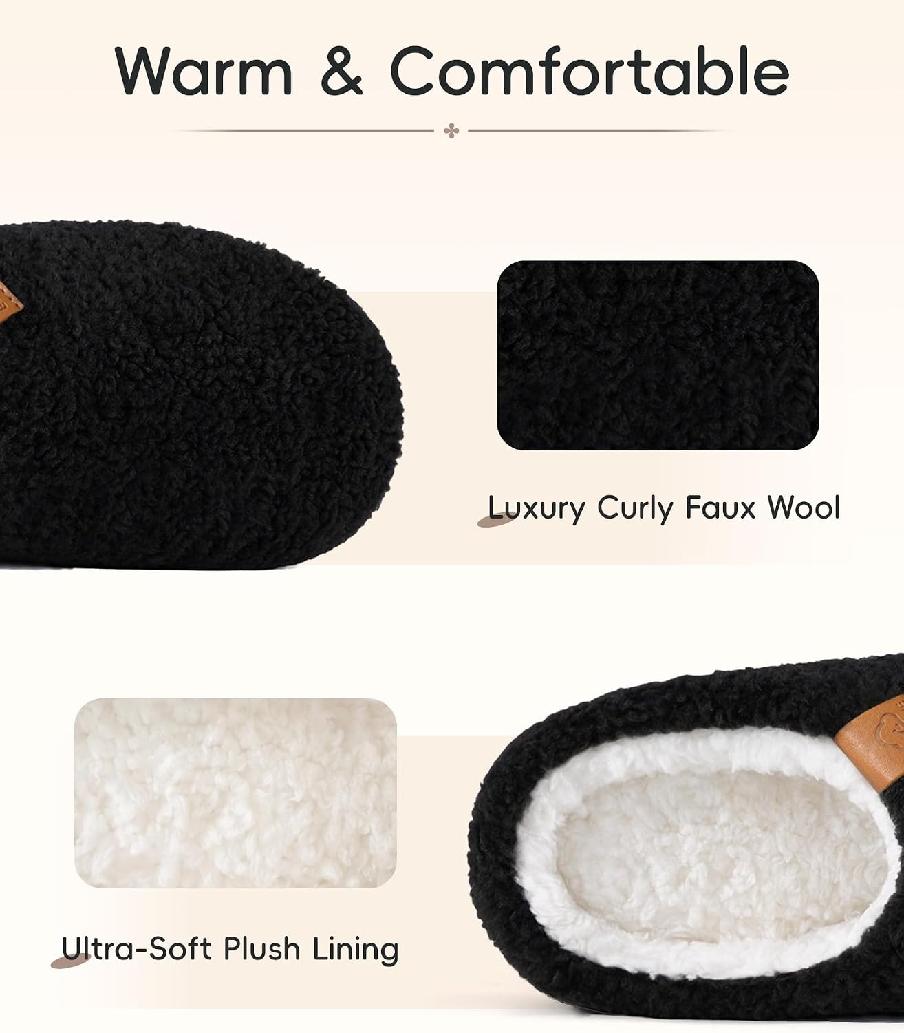 image:imageEvshine Kids Slippers Girls Boys Curly Plush Memory Foam House SlippersBlack