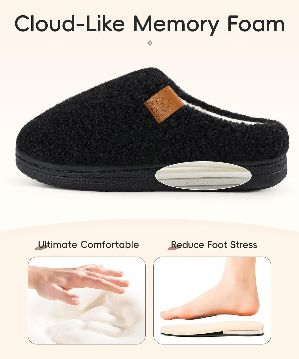 image:imageEvshine Kids Slippers Girls Boys Curly Plush Memory Foam House SlippersBlack