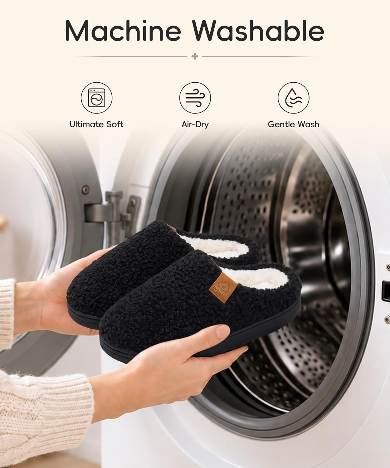 image:imageEvshine Kids Slippers Girls Boys Curly Plush Memory Foam House SlippersBlack