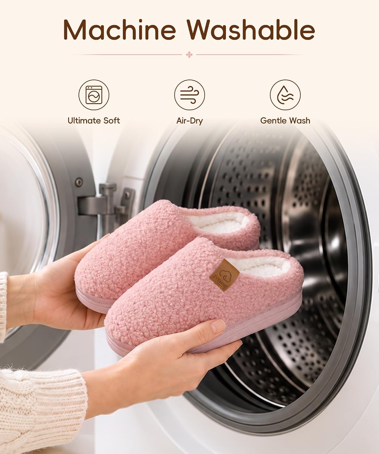 image:imageEvshine Kids Slippers Girls Boys Curly Plush Memory Foam House SlippersPink