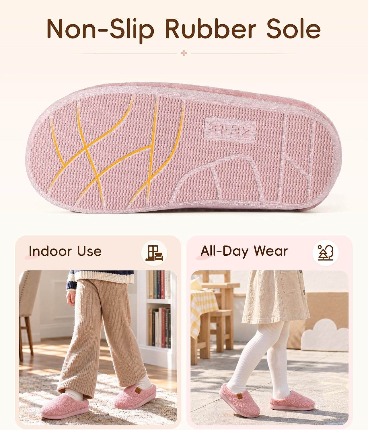 image:imageEvshine Kids Slippers Girls Boys Curly Plush Memory Foam House SlippersPink
