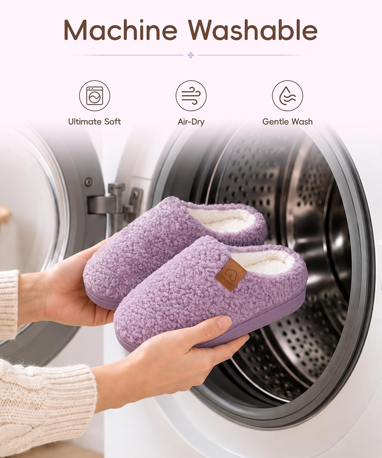 image:imageEvshine Kids Slippers Girls Boys Curly Plush Memory Foam House SlippersPurple