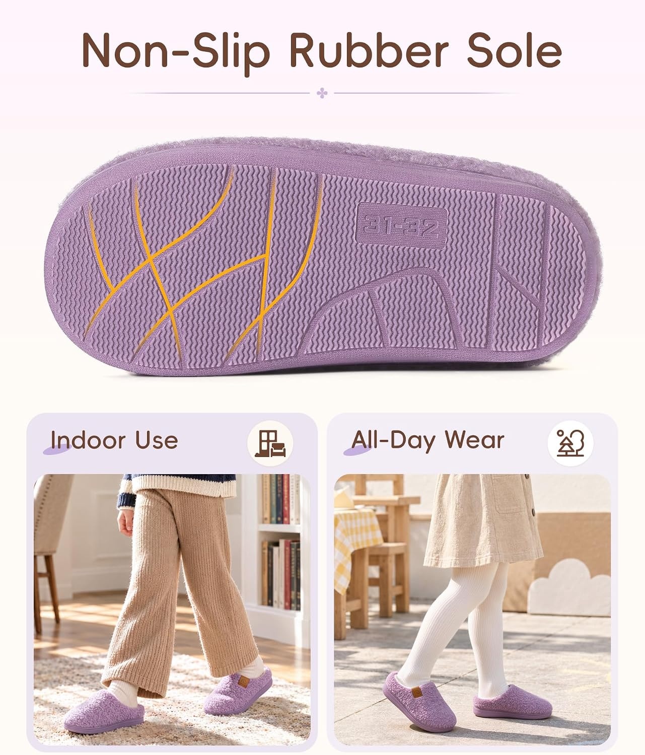 image:imageEvshine Kids Slippers Girls Boys Curly Plush Memory Foam House SlippersPurple
