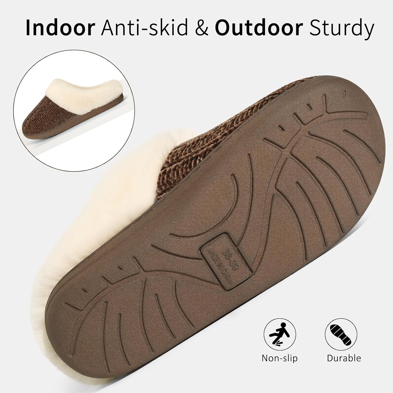 image:imageEvshine Womens Chenille Knit Fuzzy Slippers Memory Foam Warm House ShoesLight Brown