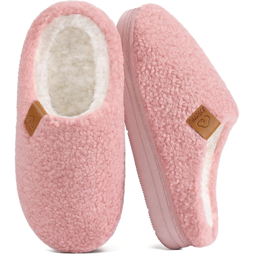 image:imageEvshine Kids Slippers Girls Boys Curly Plush Memory Foam House SlippersDusty Pink