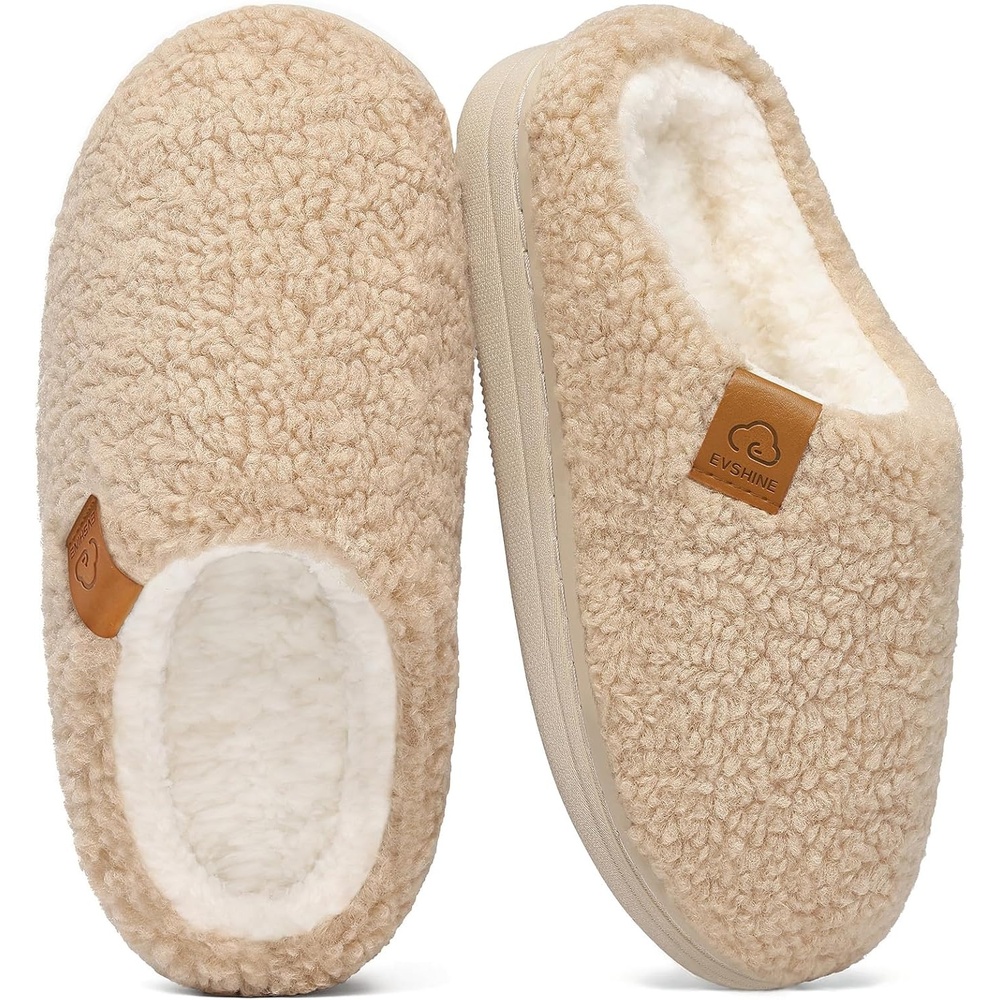 image:imageEvshine Kids Slippers Girls Boys Curly Plush Memory Foam House SlippersKhaki