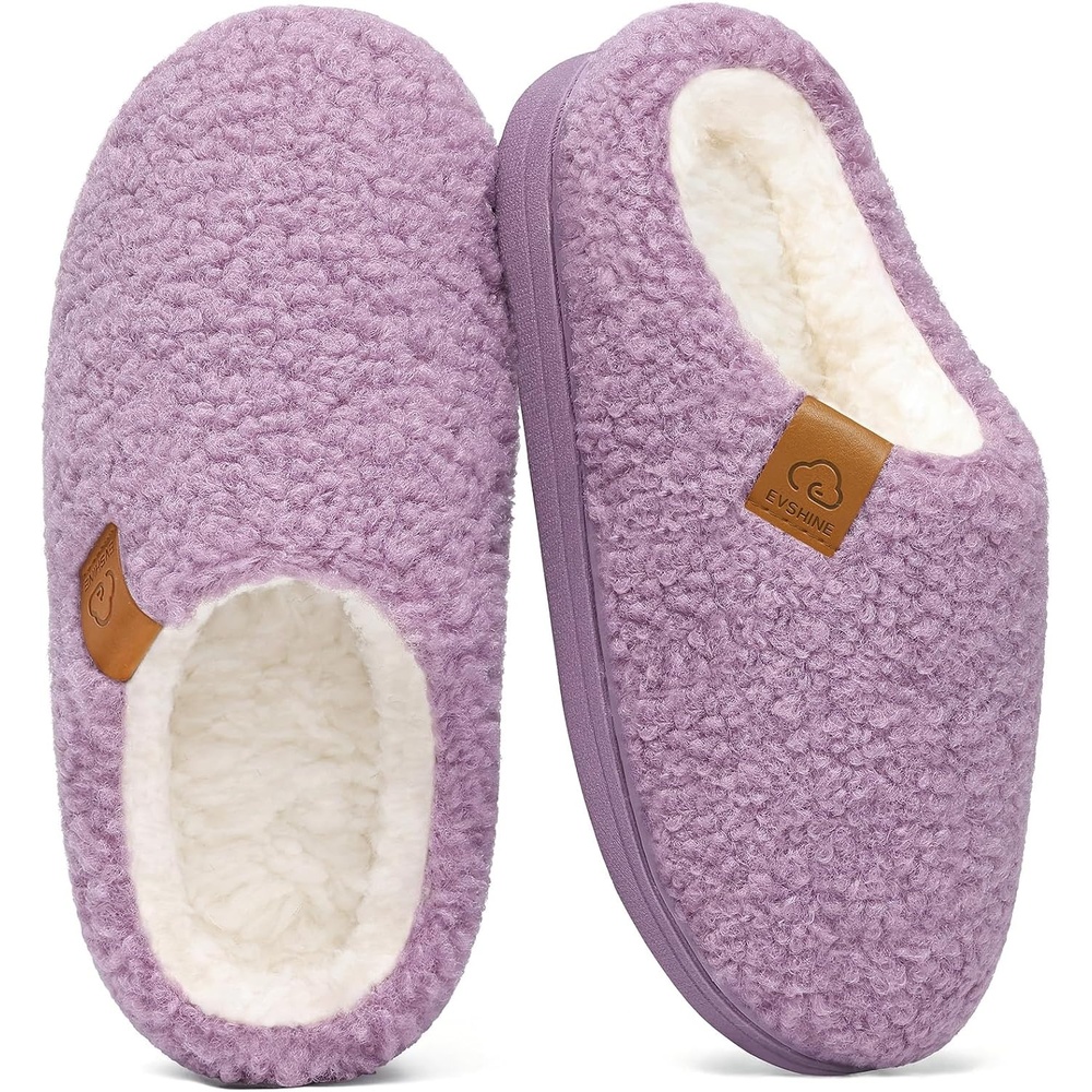 image:imageEvshine Kids Slippers Girls Boys Curly Plush Memory Foam House SlippersPurple