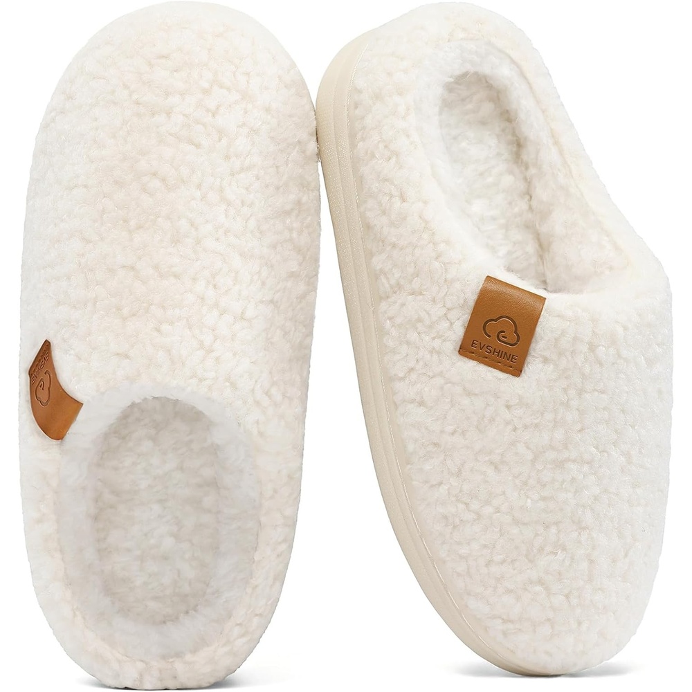 image:imageEvshine Kids Slippers Girls Boys Curly Plush Memory Foam House SlippersWhite