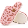 Evshine Fuzzy House Slippers for Women with Comfortable Memory Foam(Cheetah Pink)
