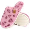 Evshine Fuzzy House Slippers for Women with Comfortable Memory Foam(Leopard Pink)
