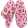 Evshine Fuzzy House Slippers for Women with Comfortable Memory Foam(Leopard Pink)