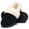 Evshine Fuzzy Memory Foam Slippers for Women Closed Back Knit House Shoes(Black/White)