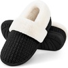 Evshine Fuzzy Memory Foam Slippers for Women Closed Back Knit House Shoes(Deep Black)