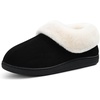 Evshine Fuzzy Memory Foam Slippers for Women Closed Back Knit House Shoes(Matte Black)
