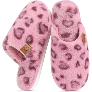 Evshine Fuzzy House Slippers for Women with Comfortable Memory Foam(Leopard Pink)