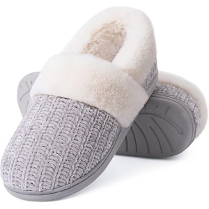 Evshine Fuzzy Memory Foam Slippers for Women Closed Back Knit House Shoes(Grey)